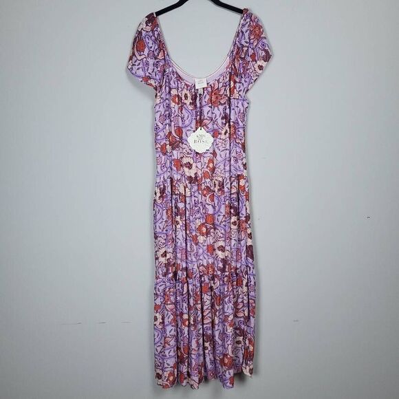 Knox Rose Womens Tiered Midi Dress Size Small Purple Floral Cottagecore Boho NWT - Picture 1 of 8